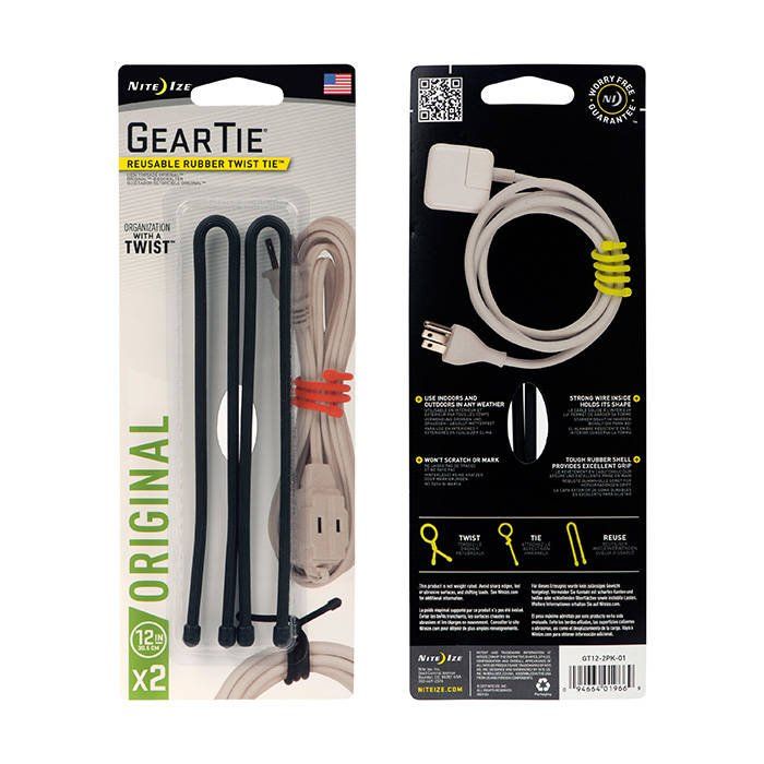 Nite Ize - Gear Tie 12" - Black - 2Pack