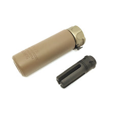 Airsoft Artisan - SF Style 5Inch Mini Silencer + 4 Prong Flash Hider - Dark Earth