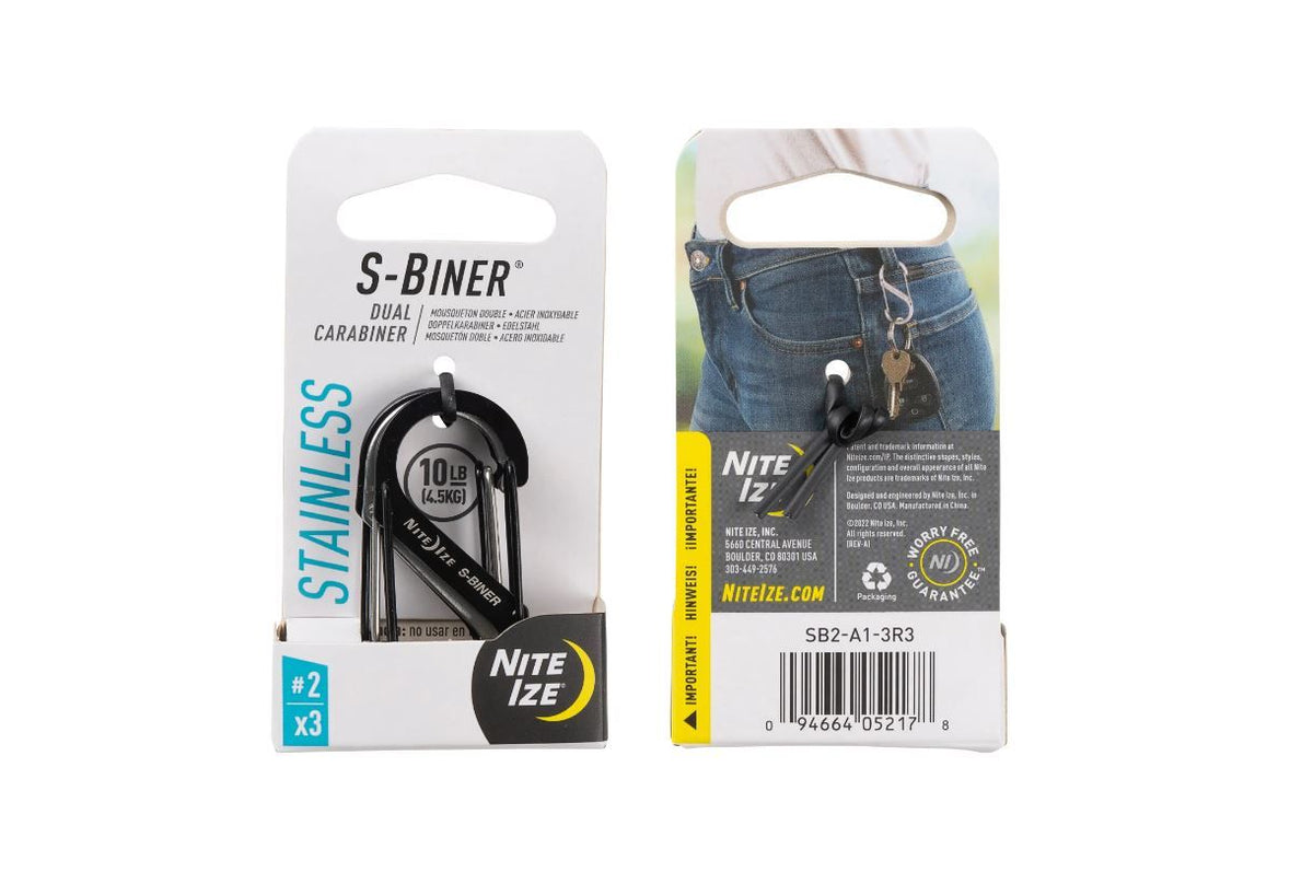 Nite Ize - S-Biner Stainless Steel 2 - Black/Silver - Pack 3