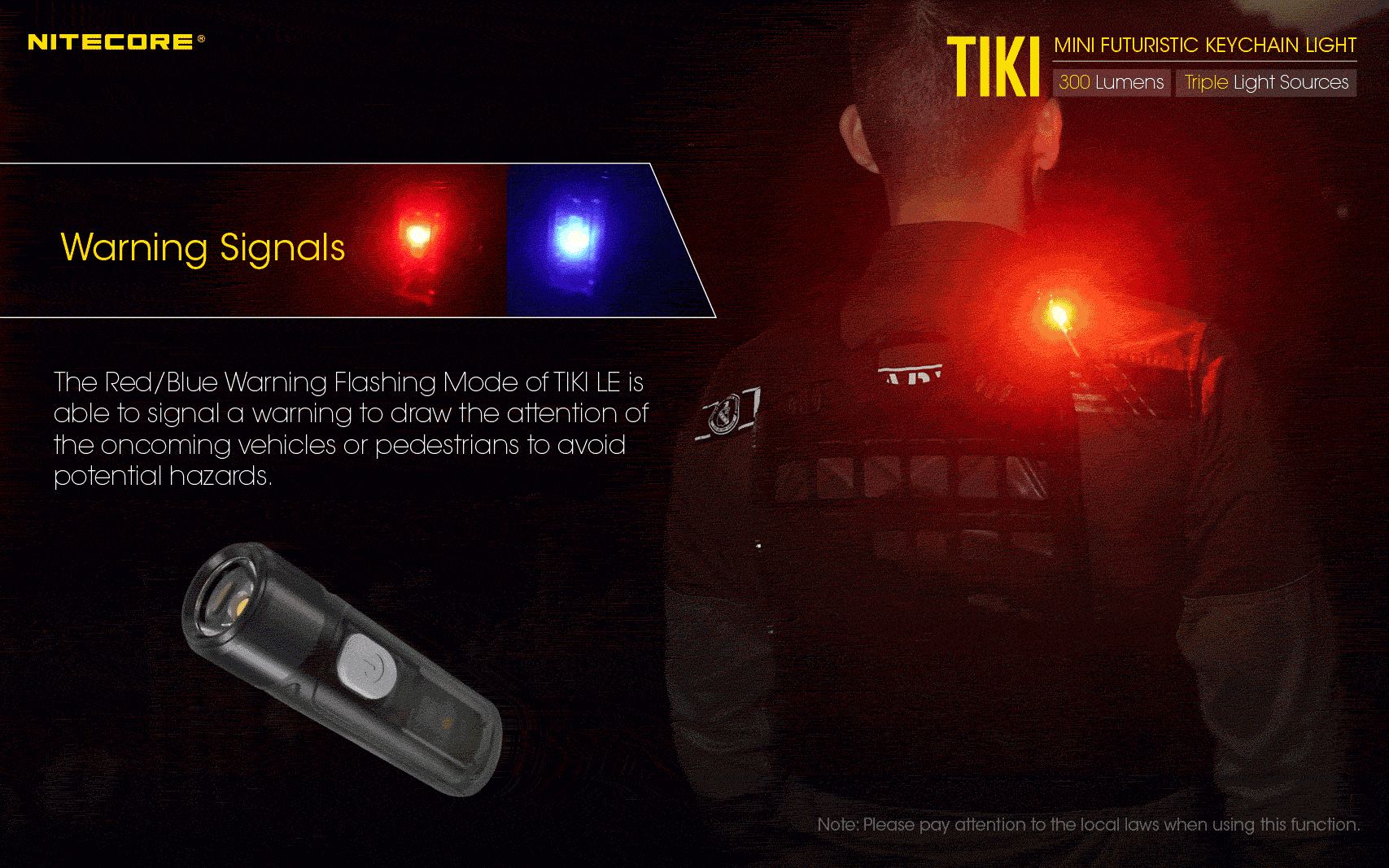 Nitecore - TIKI LE - Portachiavi Ricaricabile USB + Rosso/Blu - 300 lumens