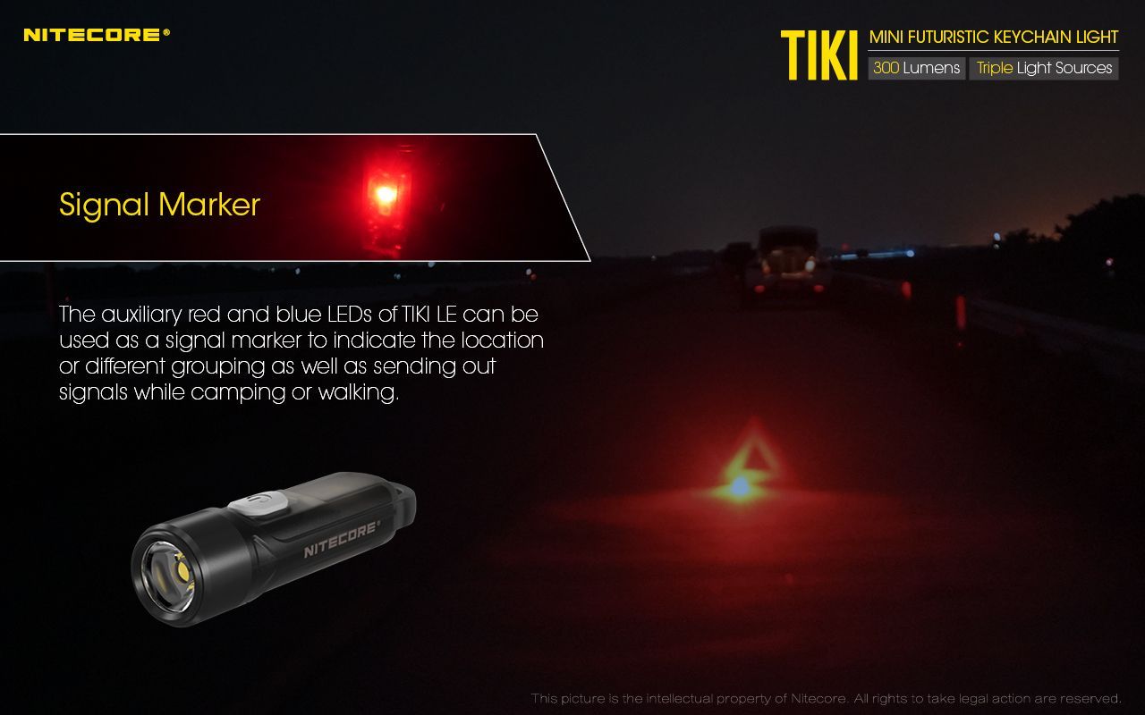 Nitecore - TIKI LE - Portachiavi Ricaricabile USB + Rosso/Blu - 300 lumens