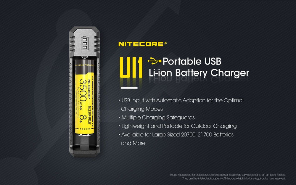 Nitecore - UI1 - Caricabatterie Universale - per Li-ion e IMR 18650, 21700, 14500 e RCR123