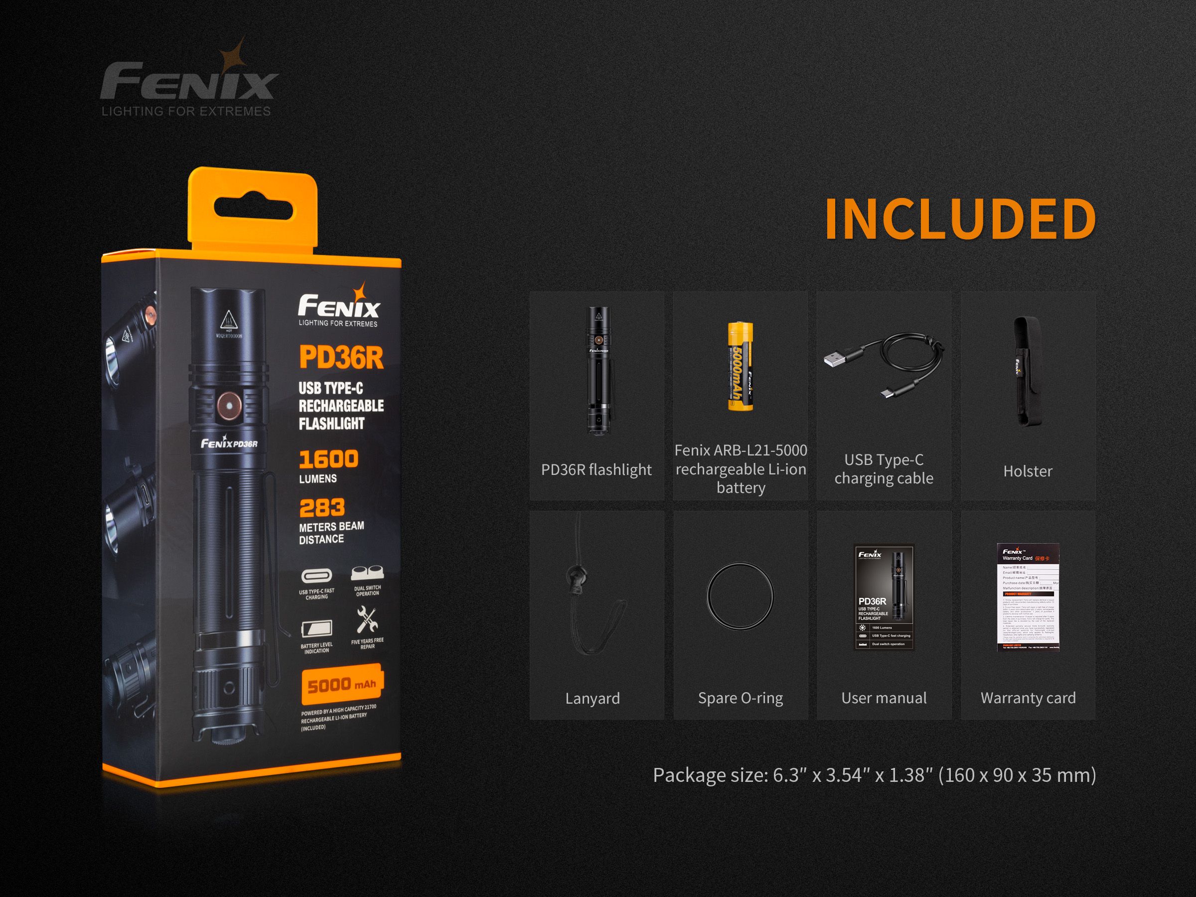 Fenix Torcia PD36R LED Ricaricabile - 1600 Lumens