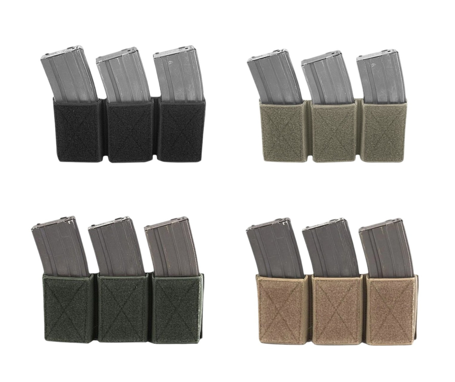 Bolsa triple con velcro para cargadores de 5,56 mm. - Negro