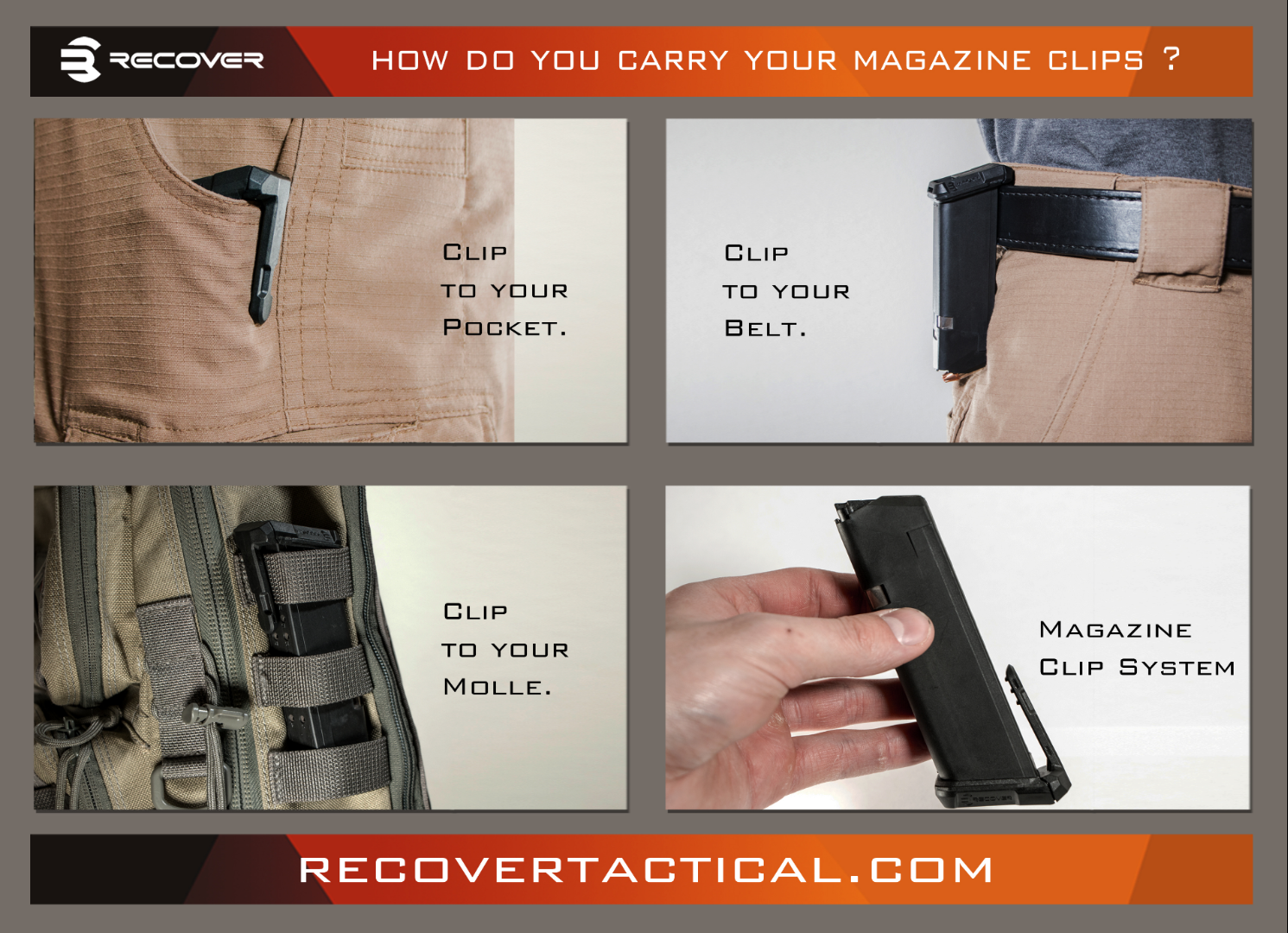 Recover Tactical® MC17 Magazine Clip Base Set for Glock 17 (NOT GLOCK 19 COMPATIBLE)