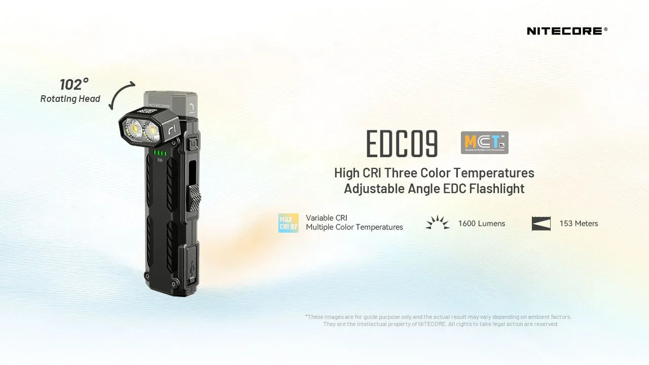 Nitecore - EDC09 - 1600 lumens e 153 metri - Torcia LED MCT con temperatura multipla di colore