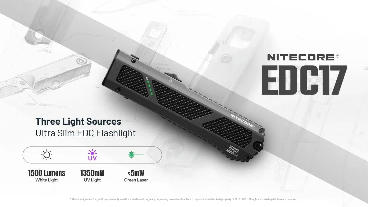 Nitecore - EDC17 - Torcia LED con Luce Bianca, UV e Laser Verde - 1500 Lumens e 230 Metri