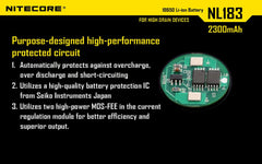 Nitecore - NL1823 - Batteria ricaricabile protetta Li-Ion 18650 3.7V 2300mAh