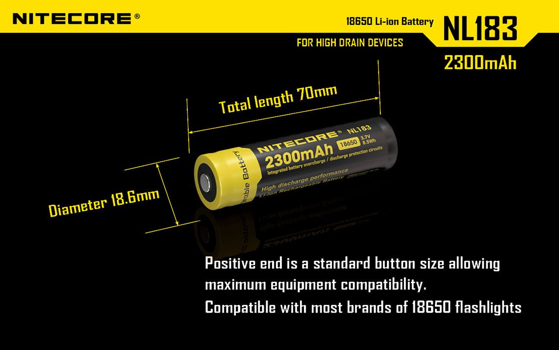 Nitecore - NL1823 - Batteria ricaricabile protetta Li-Ion 18650 3.7V 2300mAh