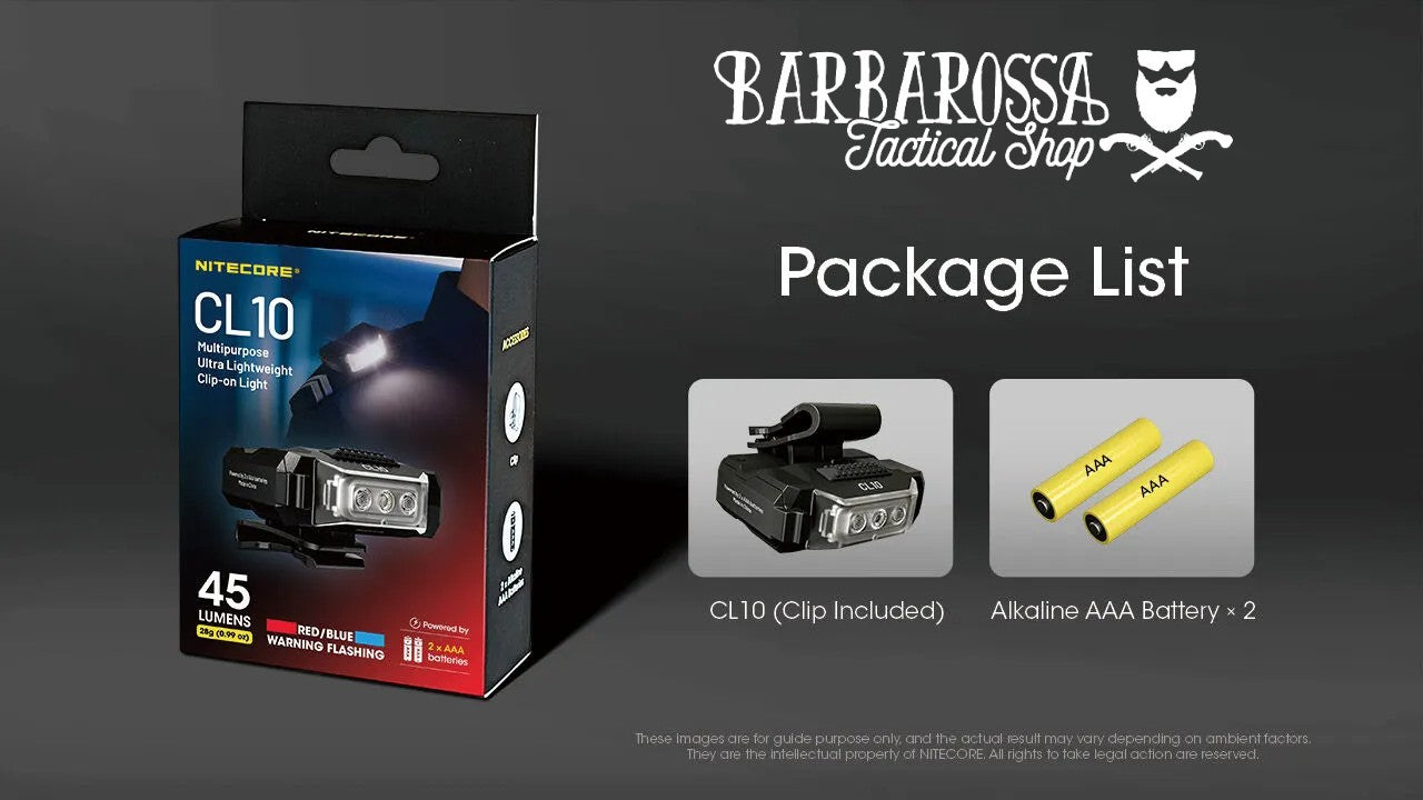 Nitecore - CL10 - Luce Multiuso Ultraleggera con Clip - 2x AA - 45 lumens e 15 metri - Torcia a Led