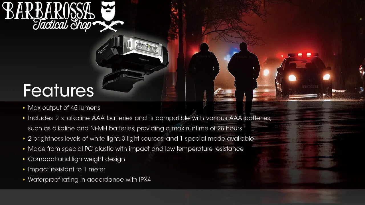 Nitecore - CL10 - Luce Multiuso Ultraleggera con Clip - 2x AA - 45 lumens e 15 metri - Torcia a Led