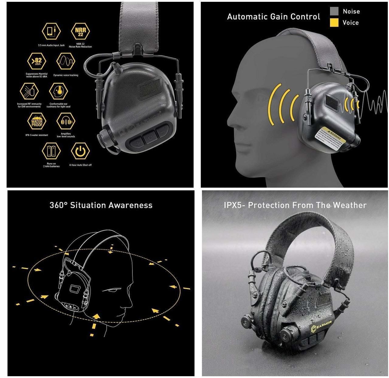 Earmor M31 Electronic Hearing Protector - Black