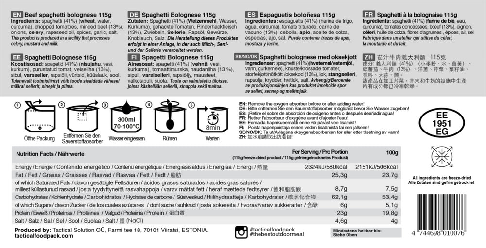 Tactical Foodpack - Beef Spaghetti Bolognese