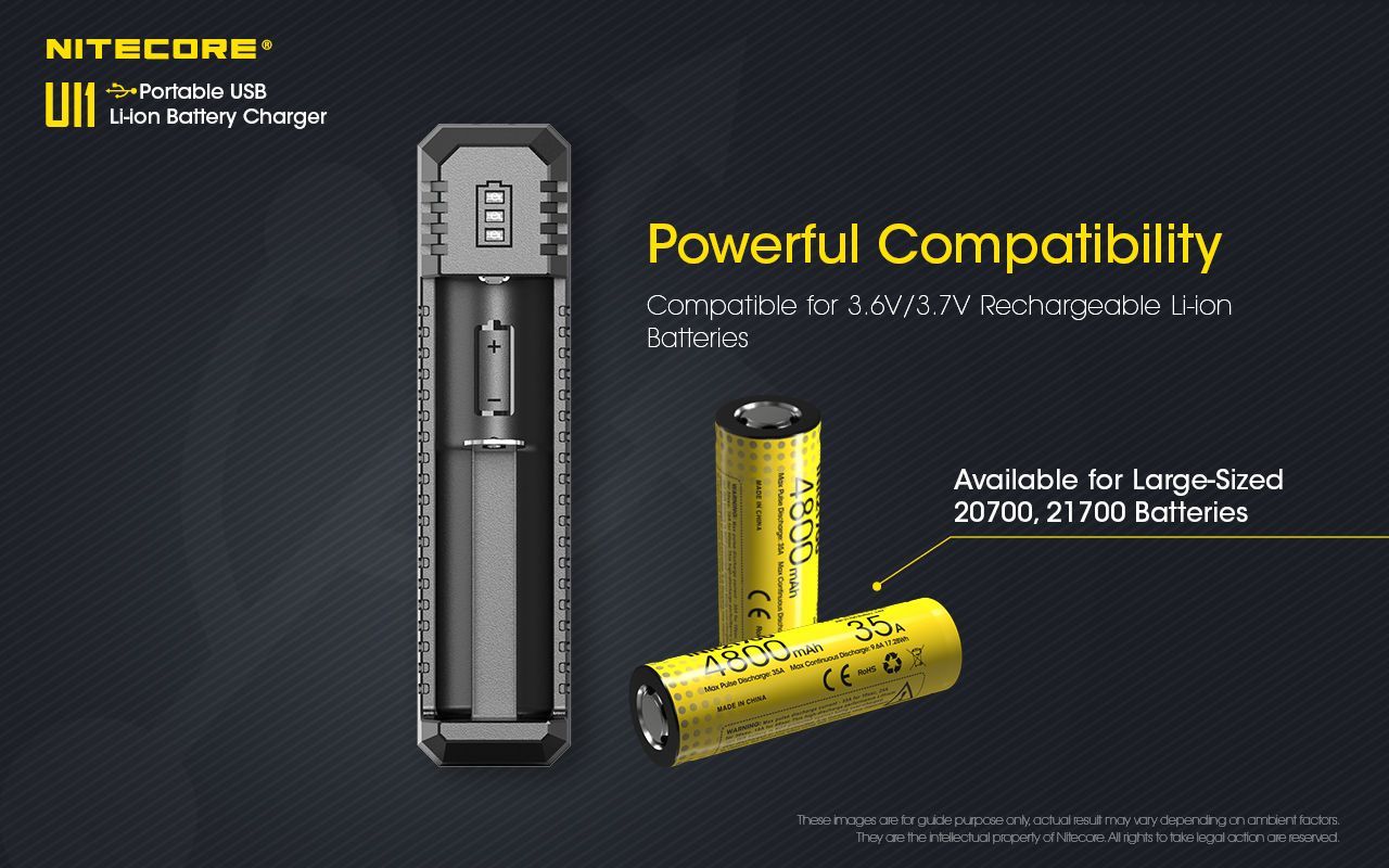 Nitecore - UI1 - Caricabatterie Universale - per Li-ion e IMR 18650, 21700, 14500 e RCR123