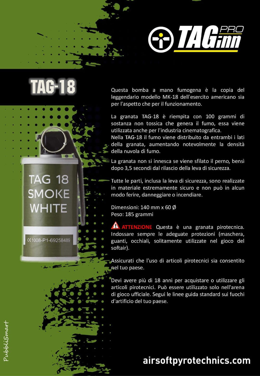 TAGINN - Airsoft Pyrotechnics TAG-18 Fumogena - Bianco