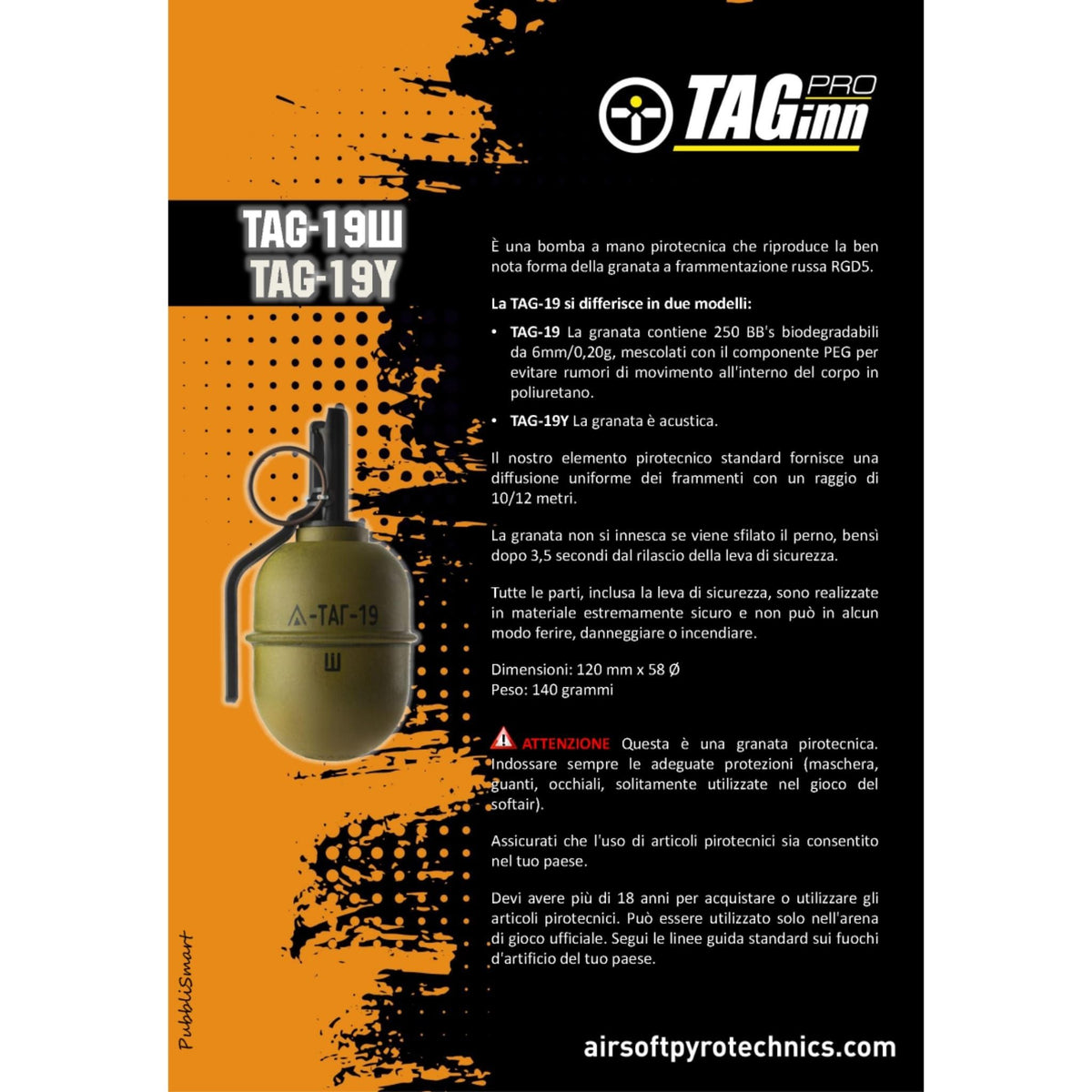 Airsoft Tagging Rounds TAGINN - Airsoft Pyrotechnics TAG-19 W Hand Grenade – Barbarossa ...