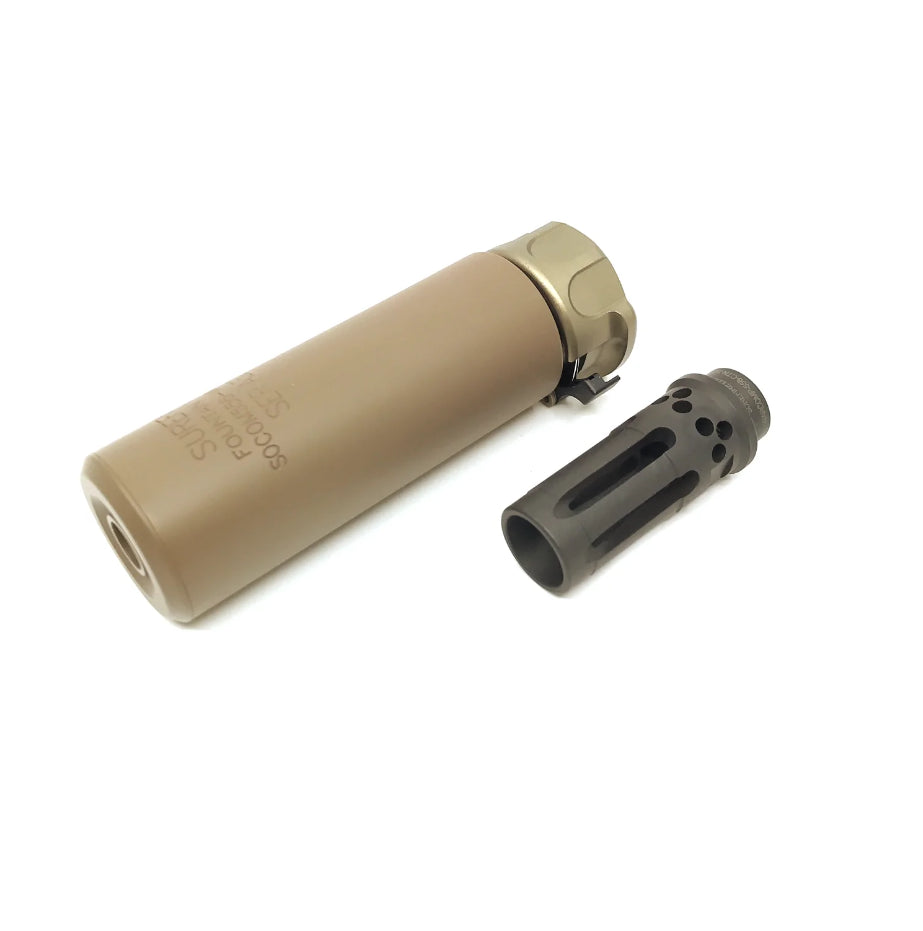Airsoft Artisan - SF Style 5Inch Mini Silencer + Comp Flash Hider - Dark Earth