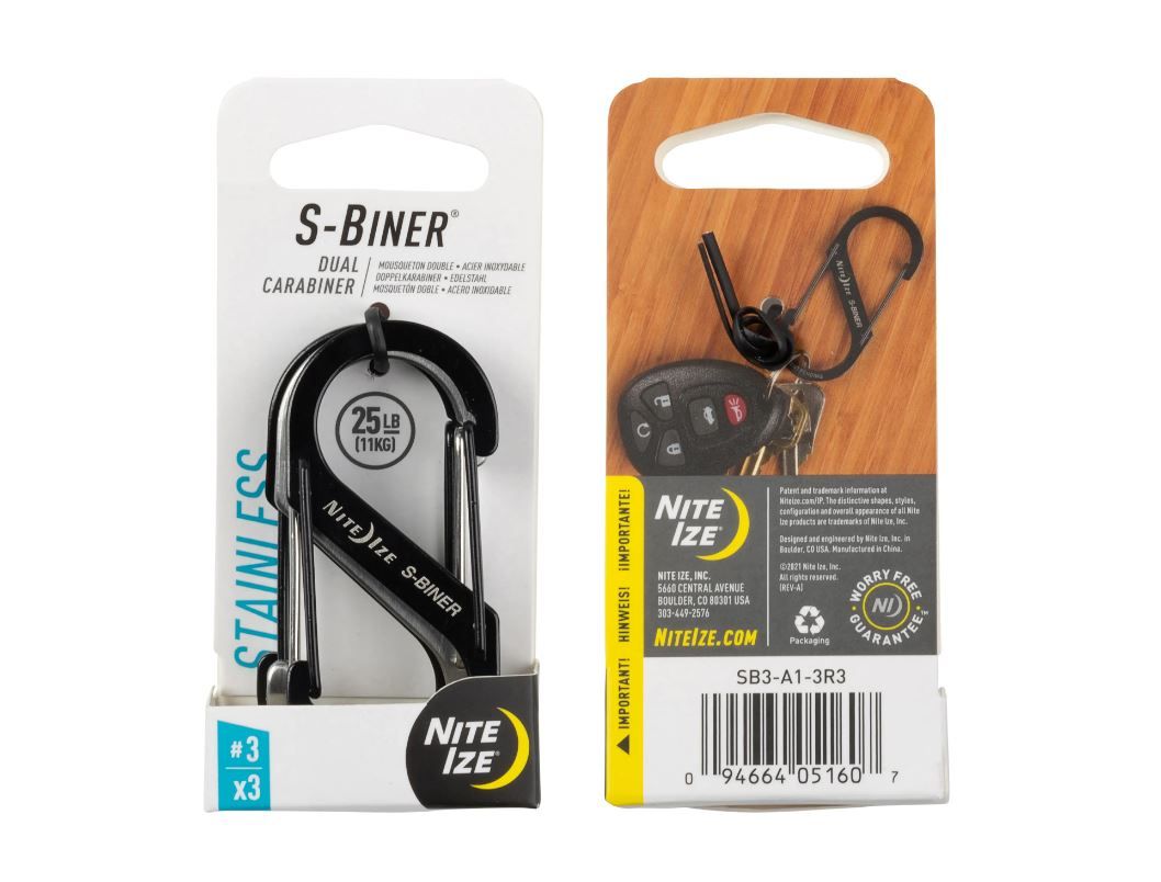 Nite Ize - S-Biner Stainless Steel 3 - Black/Silver - Pack 3