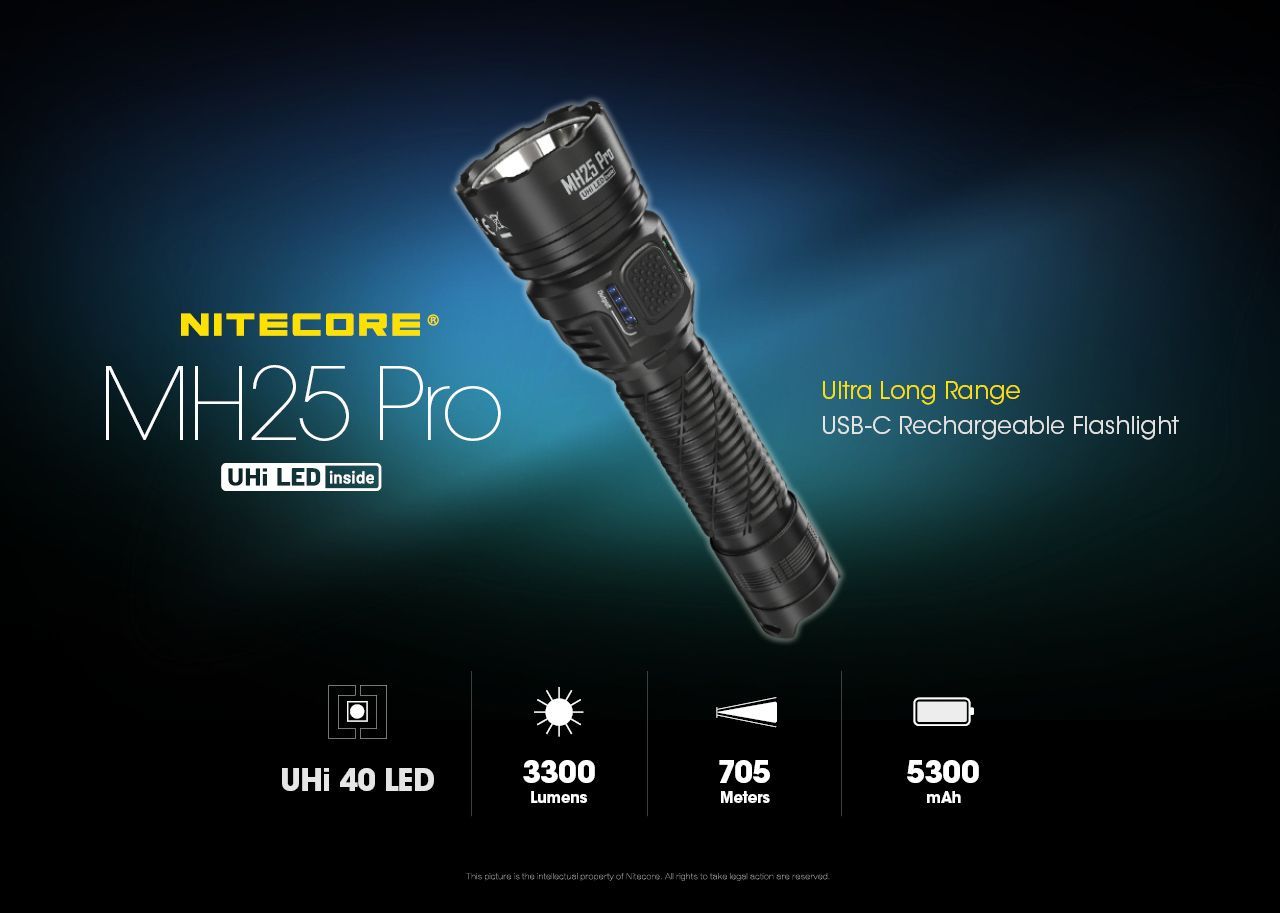 Nitecore - MH25 Pro - Ricaricabile USB - 3300 Lumens e 705 Metri