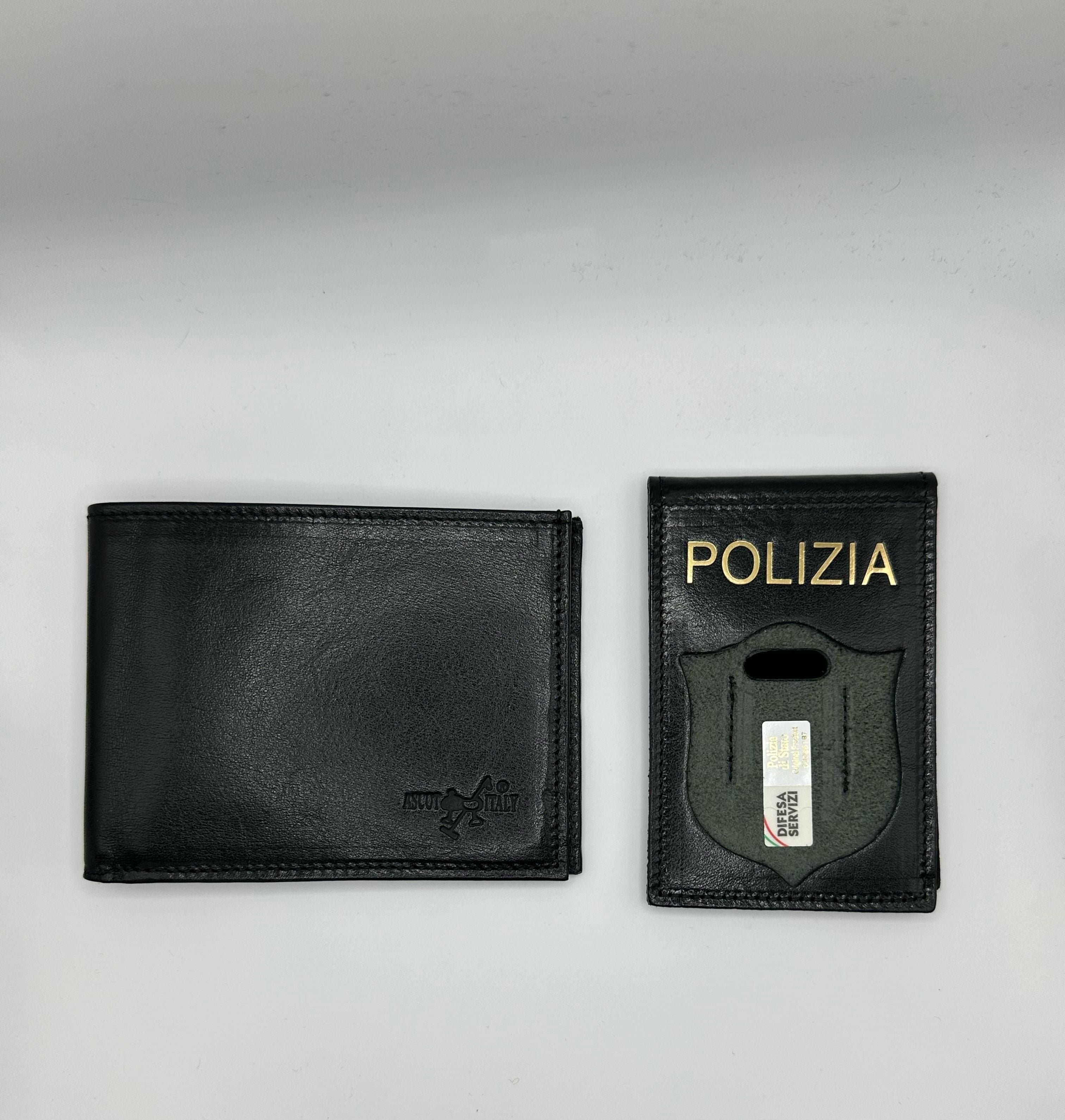 Portafoglio in Pelle Nera per Polizia di Stato con Patta Staccabile