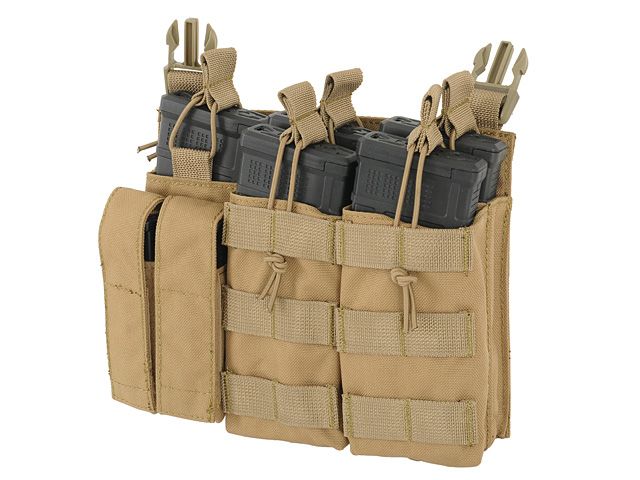 Tasca Tripla Porta Caricatore 5.56/9mm a Pannello - Tan
